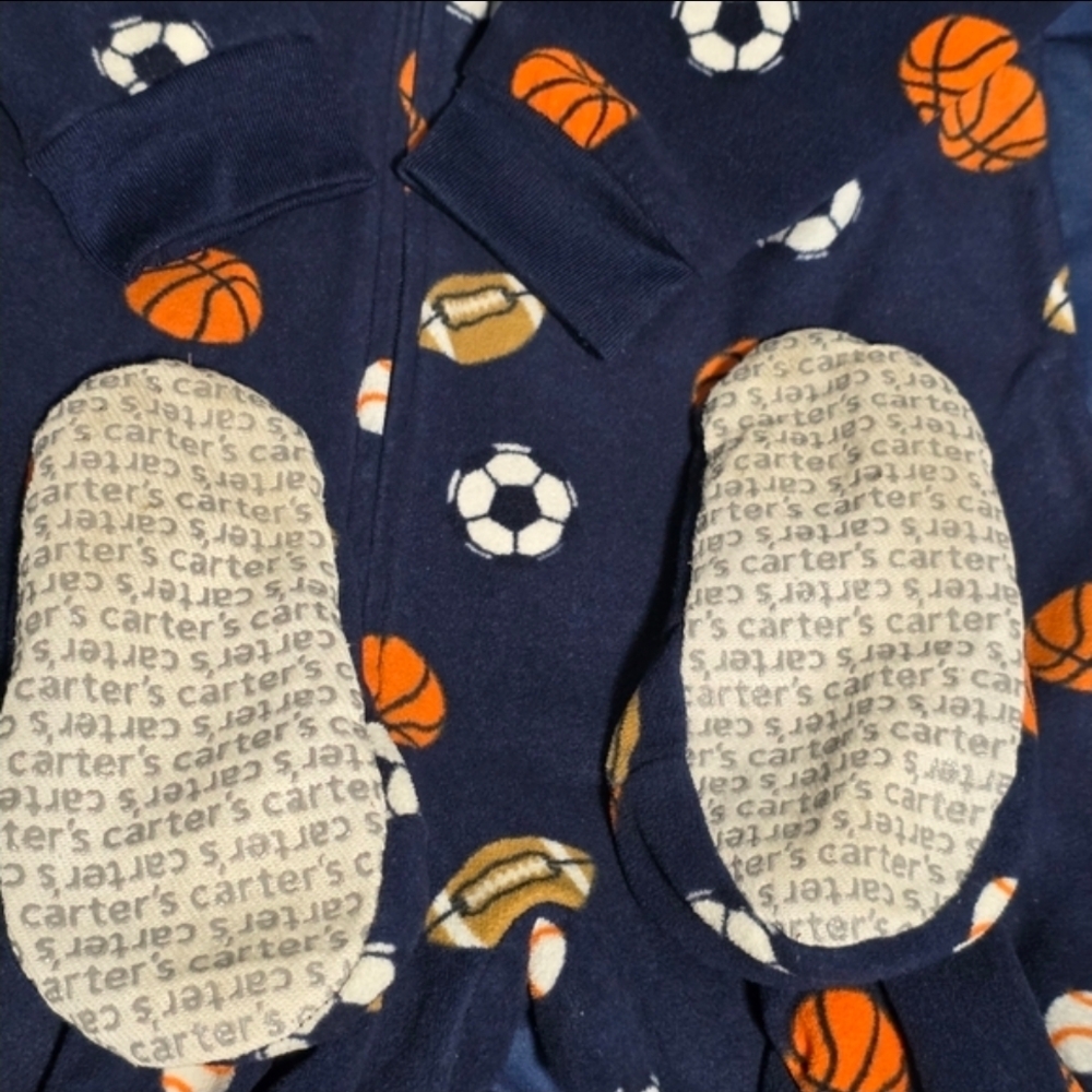 Carter's Toddler 4T Kids Sports-Theme Fleece Navy Footie One Piece Pajama - Picture 6 of 9